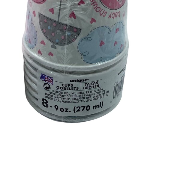 Baby Shower Pink Elephant Party Plates 8 5/8" & Cups Set 8 Ct Each - Picture 3 of 3